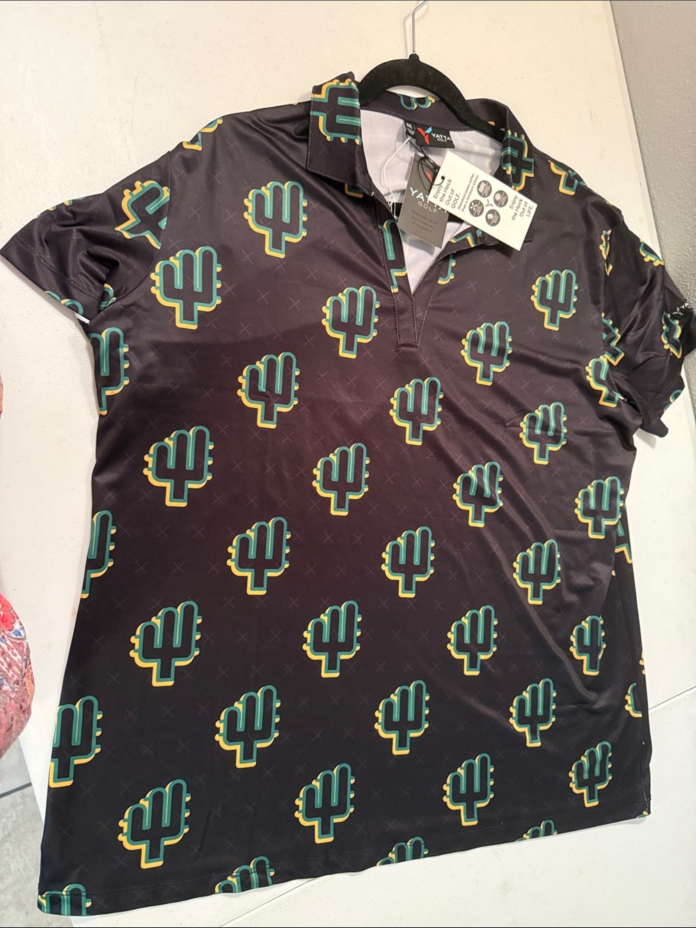 Cactus Print Short Sleeve Polo - Black/Green